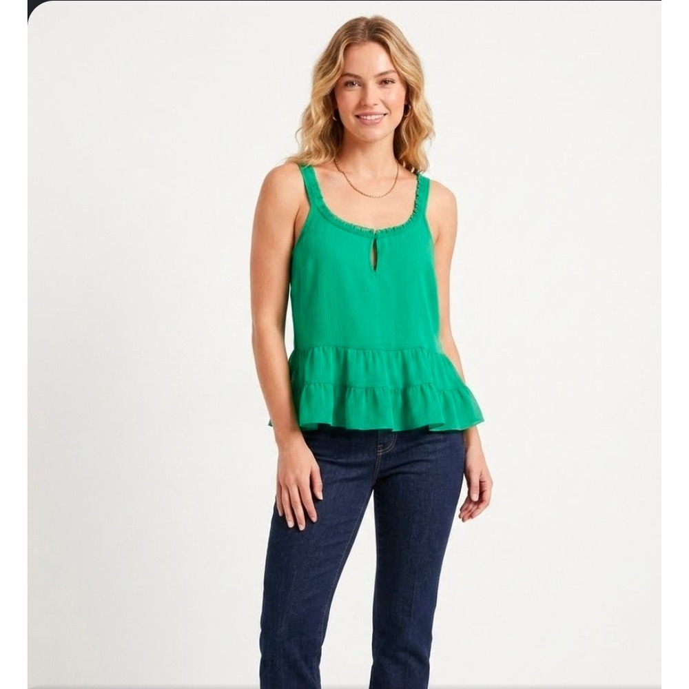 Abercrombie & Fitch Green Babydoll Top Size L Peplum Ruffle Keyhole Y2K Flowy